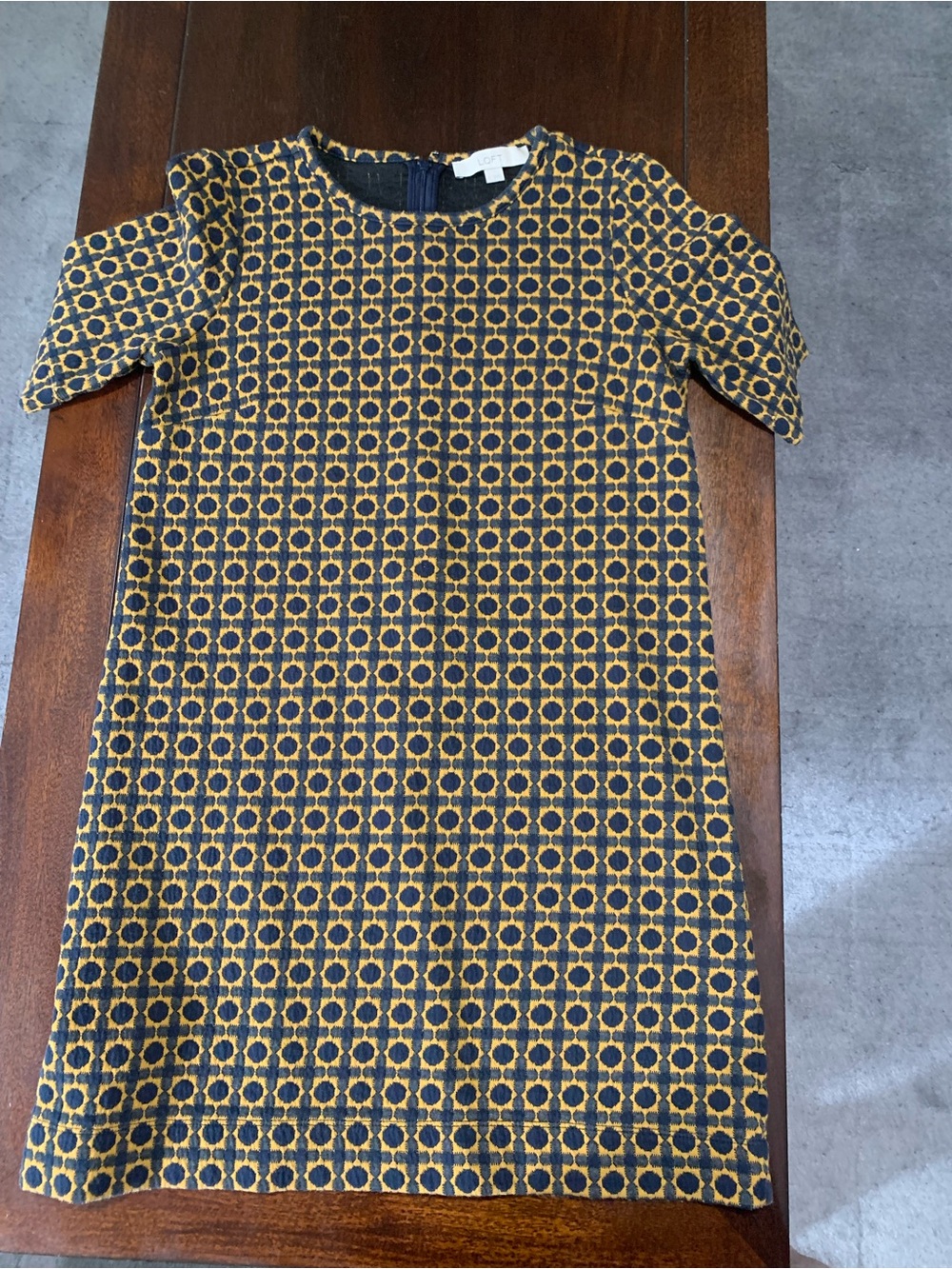 LOFT Navy and Mustard Geometric Shift Mini Dress